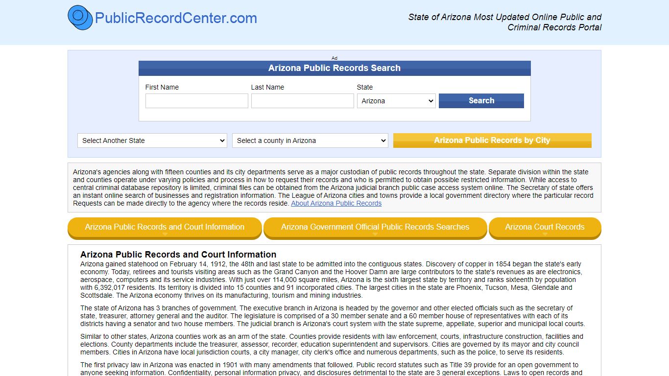 Arizona Free Public Records, Criminal Records And Background Checks